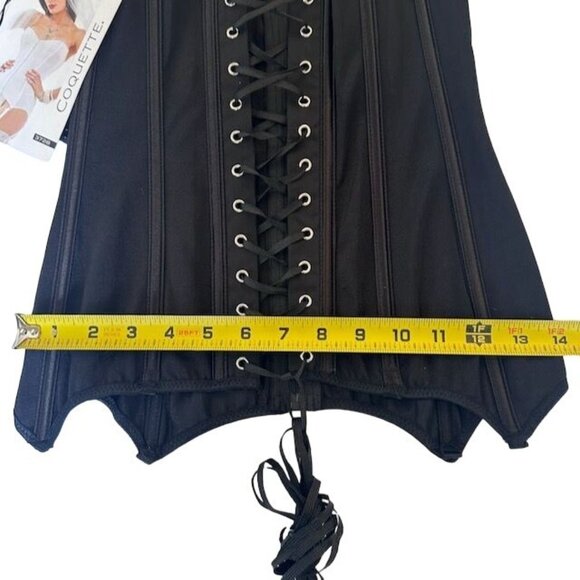 NWT Coquette Black Corset Top With Front Zip & Lace-Up Back Size M - Picture 9 of 10
